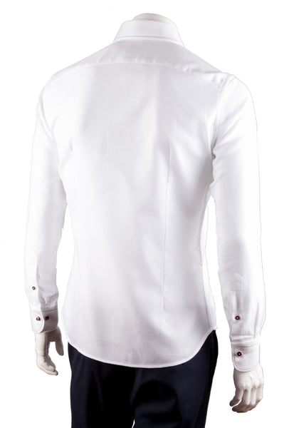 White Pique Print Dress Shirt